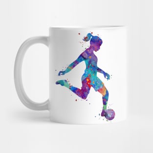 Girl Soccer Player Watercolor Painting Art Print Gifts Mug